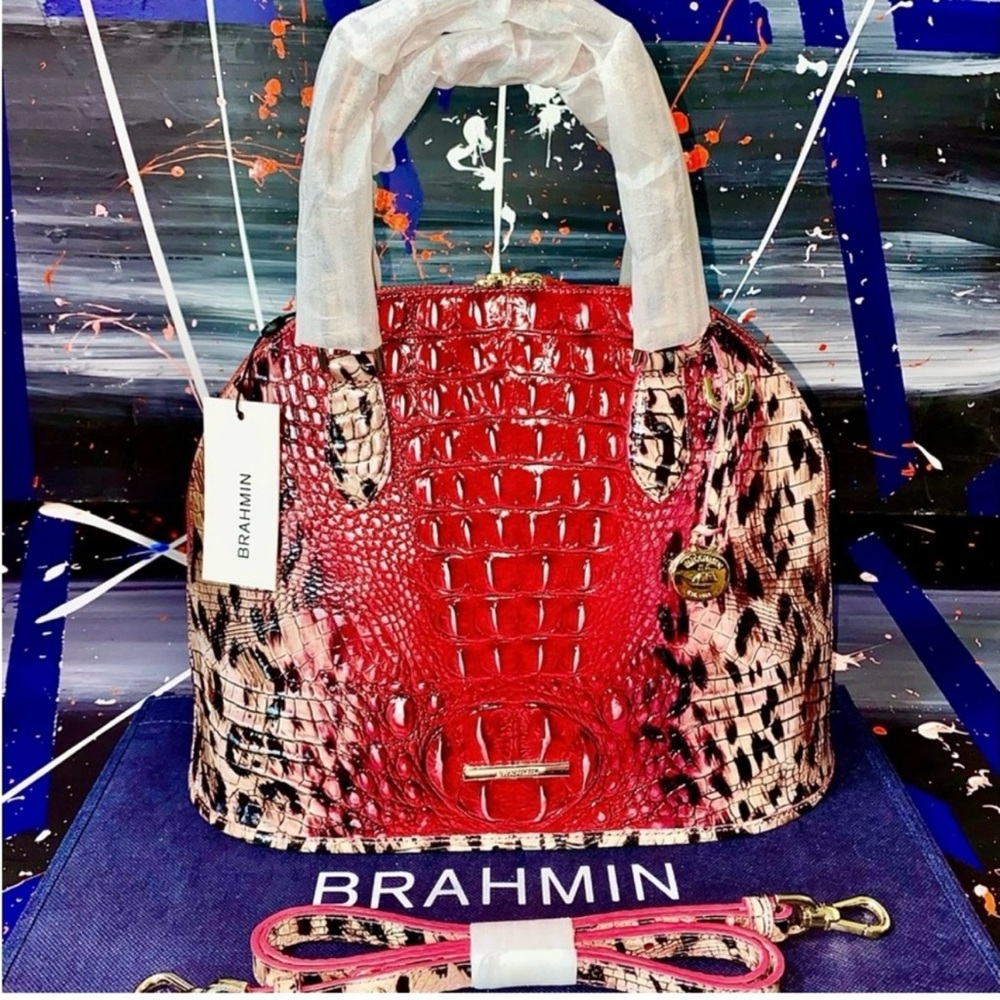 Brahmin Red and Black Croc-Embossed Satchel Handbag Crossbody Shoulder or Purse